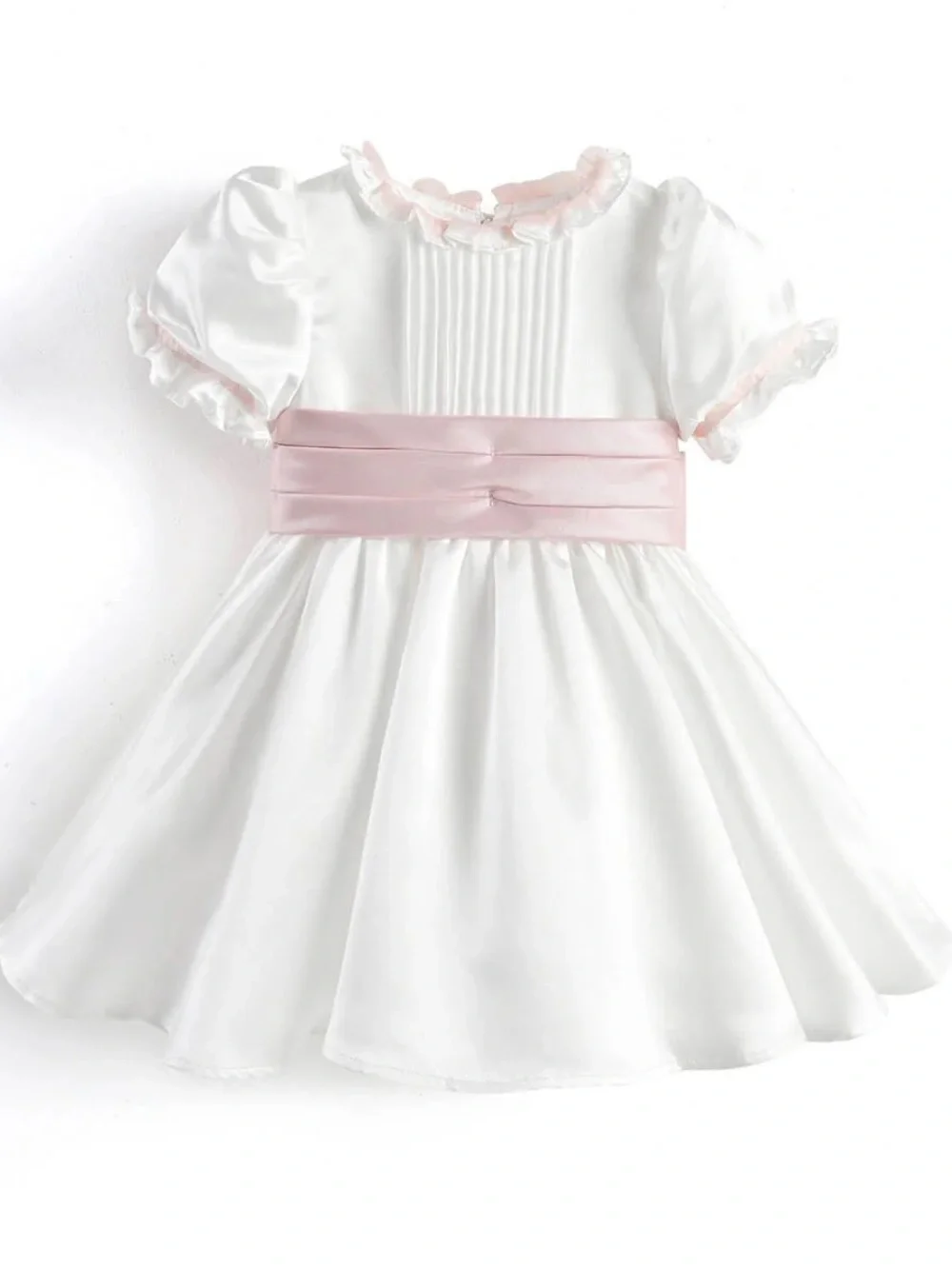 Edgehill Collection formal linen dress bow flower girl ruffle pleats puff sleeve